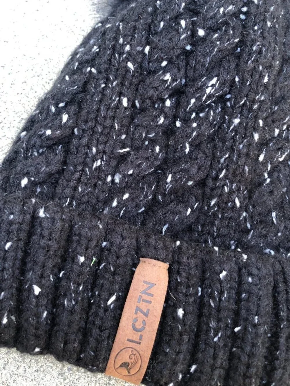 LCZTN Pom Fleece Lined Beanie Women's Cuffed Black Sherpa Hat Cap